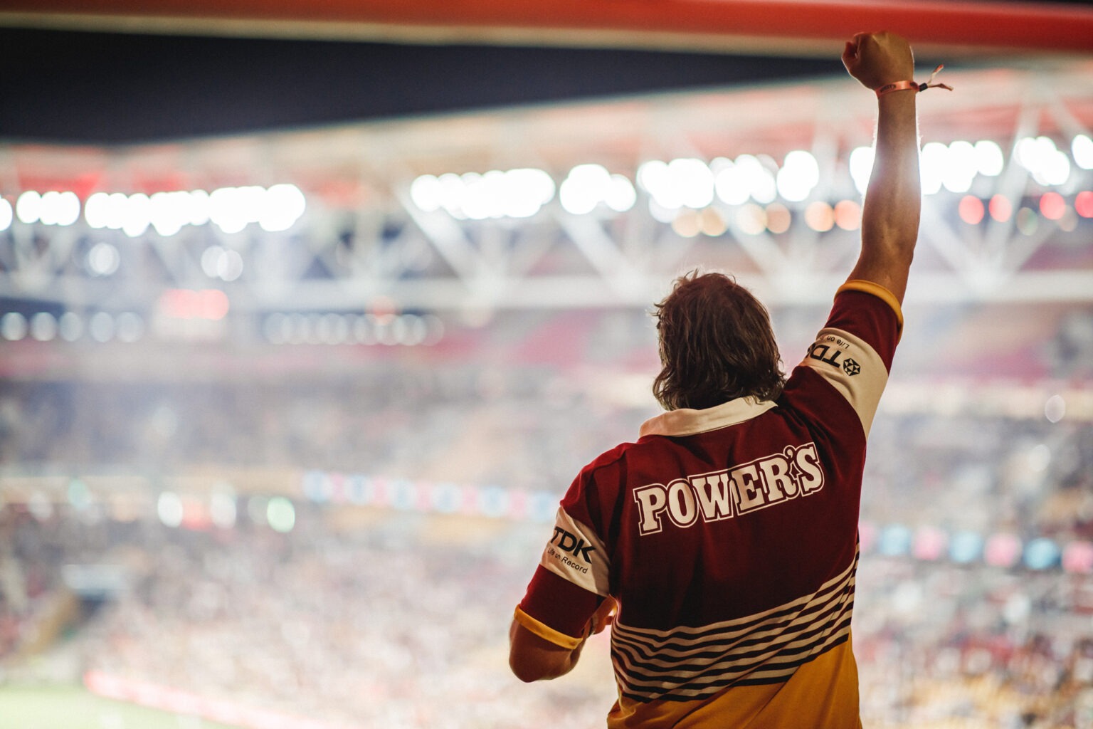 Brisbane Broncos fan cheering at Sonny's Rooftop